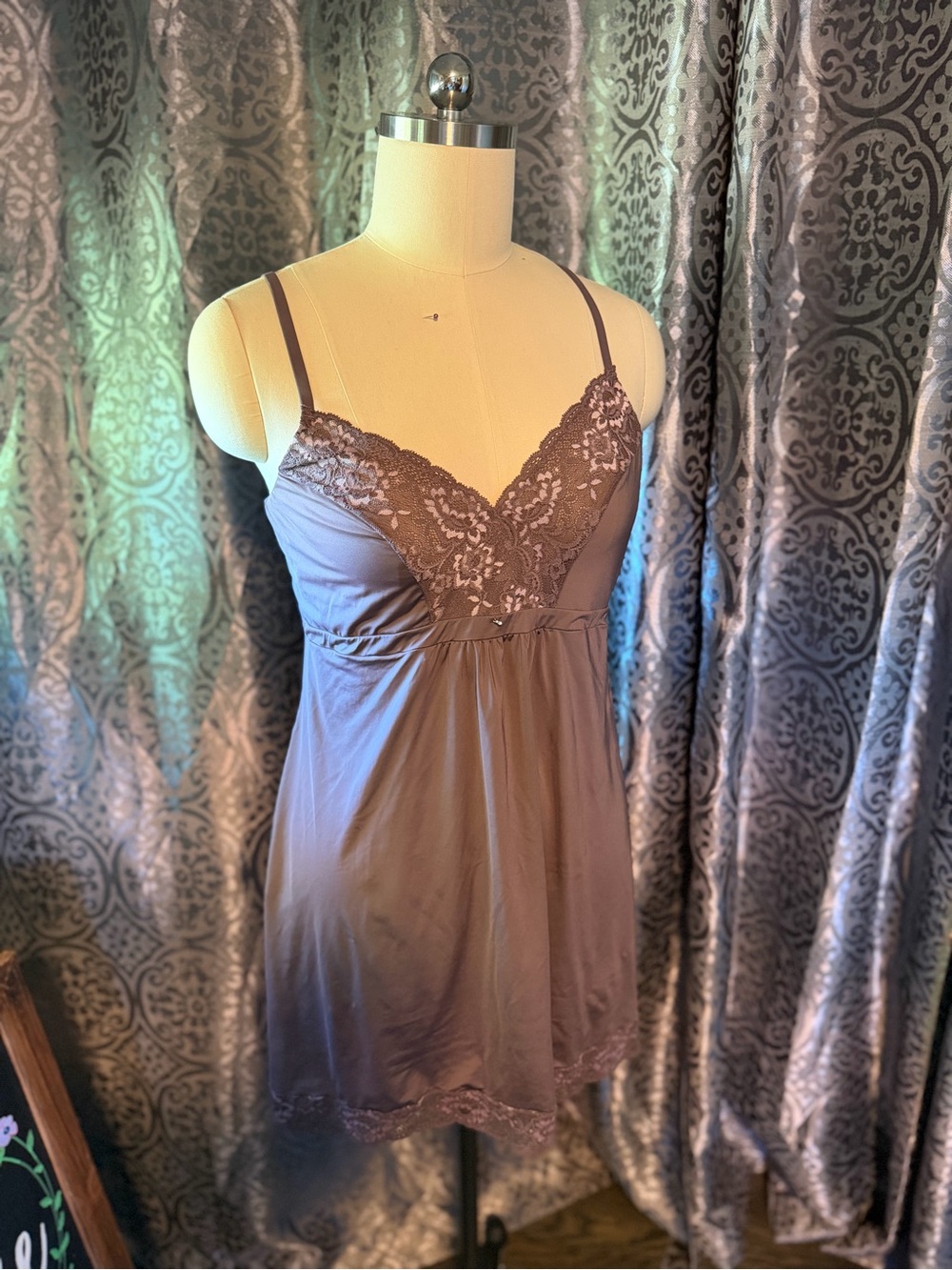 Montelle: Sleepwear Lace-Trim Slip Chemise in Mauve